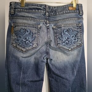 PAIGE Blue Medium Double Button Hidden Hills Boot Cut Denim Jeans sz 29